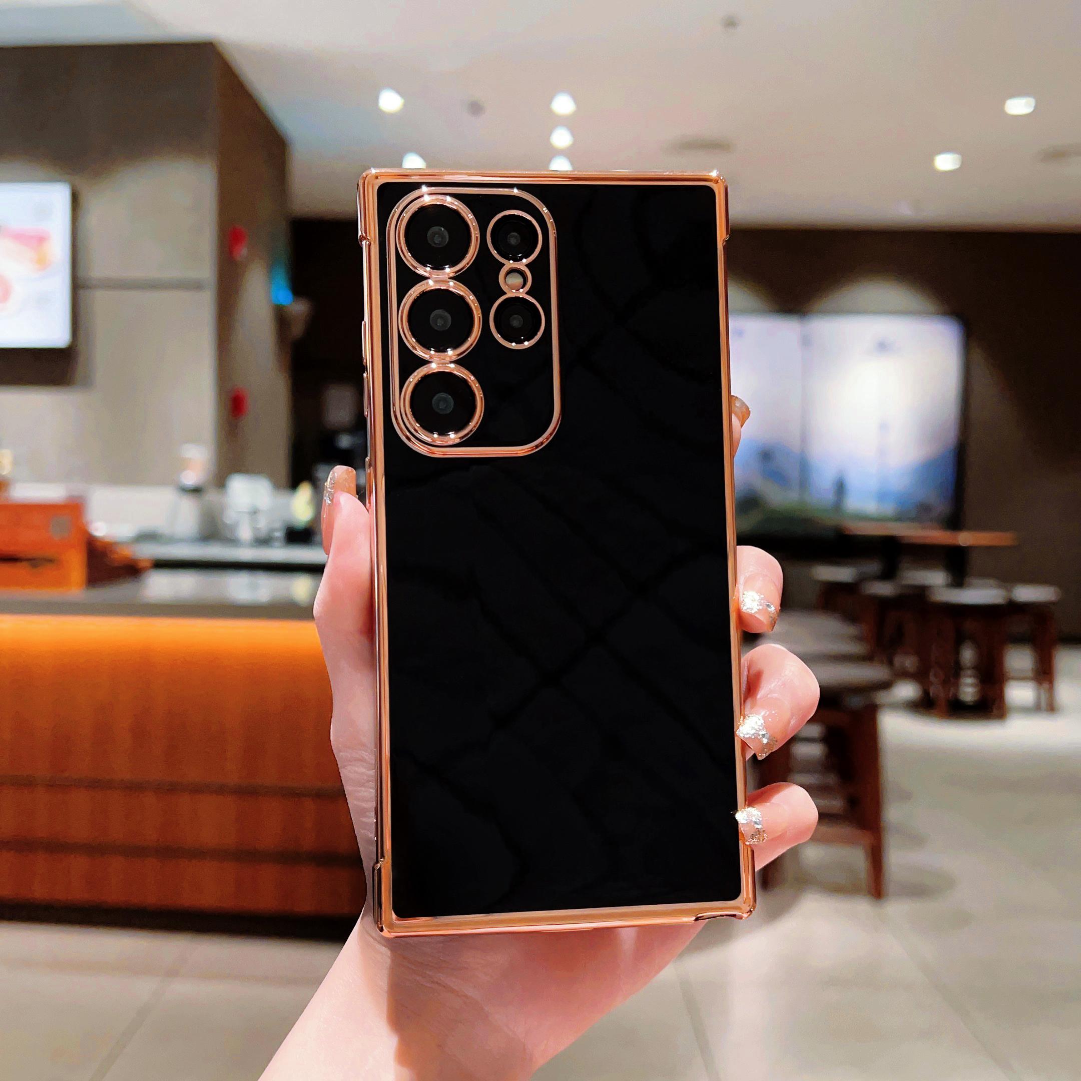 

Однотонный глянцевый чехол с покрытием для Samsung Galaxy S24 FE S23 Ultra S22 S21 A55 A16 A54 A35 A34 A15, защита линз, мягкий противоударный чехол для телефона из ТПУ Samsung A52 5G чёрный