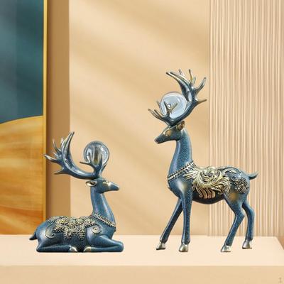 2Pcs Deer Statue, Reindeer Figurines Standing and Sitting Crafts Collectible Elk Sculpture for Table
