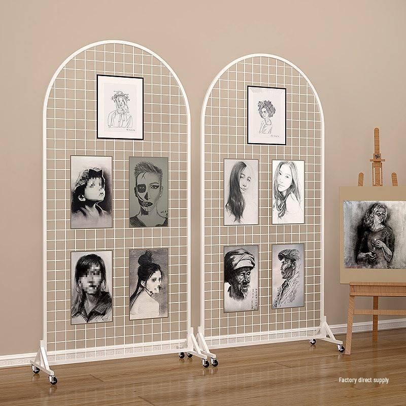 Iron Mesh Floor-Standing Display Rack with Jewelry Hooks