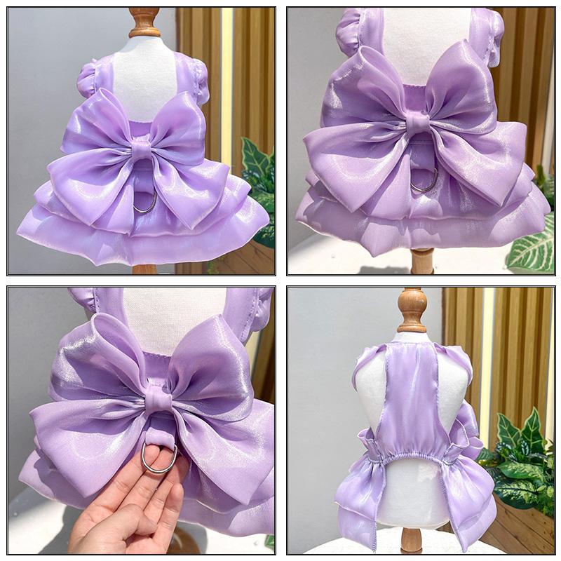 Frühling Sommer Hunde Prinzessinnenkleid mit D-Ring Große Schleife Haustierrock für Kleine Hunde Katzen Schnauzer Shih Tzu Welpenrock Kleidung