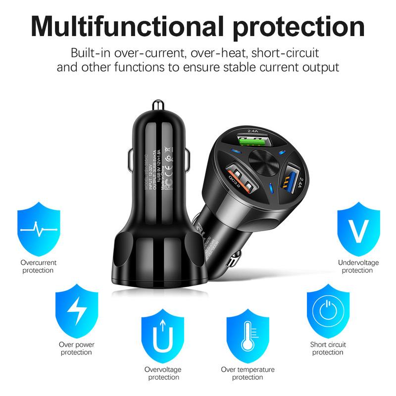 7A 3USB QC3.0 Car Charger Fast Charging 3 Ports For iPhone For Samsung Mobile Phone Car Charger Adapter For Car Use Charger