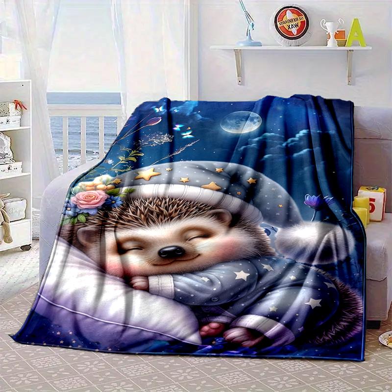 Sleepy Hedgehog Dreams Blanket Flannel Blanket for bed, sofa, Camping, Hiking, Picnic Essentials, gift for family Fan gifts