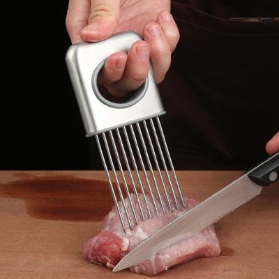 Onion Slicer Holder Stainless Steel Ergonomic Handle Beef Tenderer Vegetable Slicing Tool for Potato