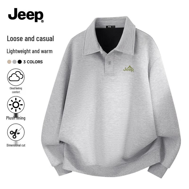 

JEEP Men s Fleece-Lined Loose Polo Collar Pullover Sweatshirt 3XL