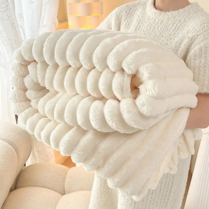 Light Luxury Solid Thickened Imitation Rabbit Fur Plush Sofa Blanket Season Universal Thick Warm Air Conditioning Nap Blanket