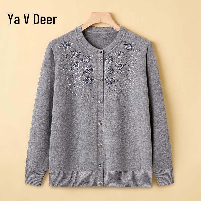 Yalu Women's Loose Embroidered Knit Cardigan for Middle-Aged & Elderly