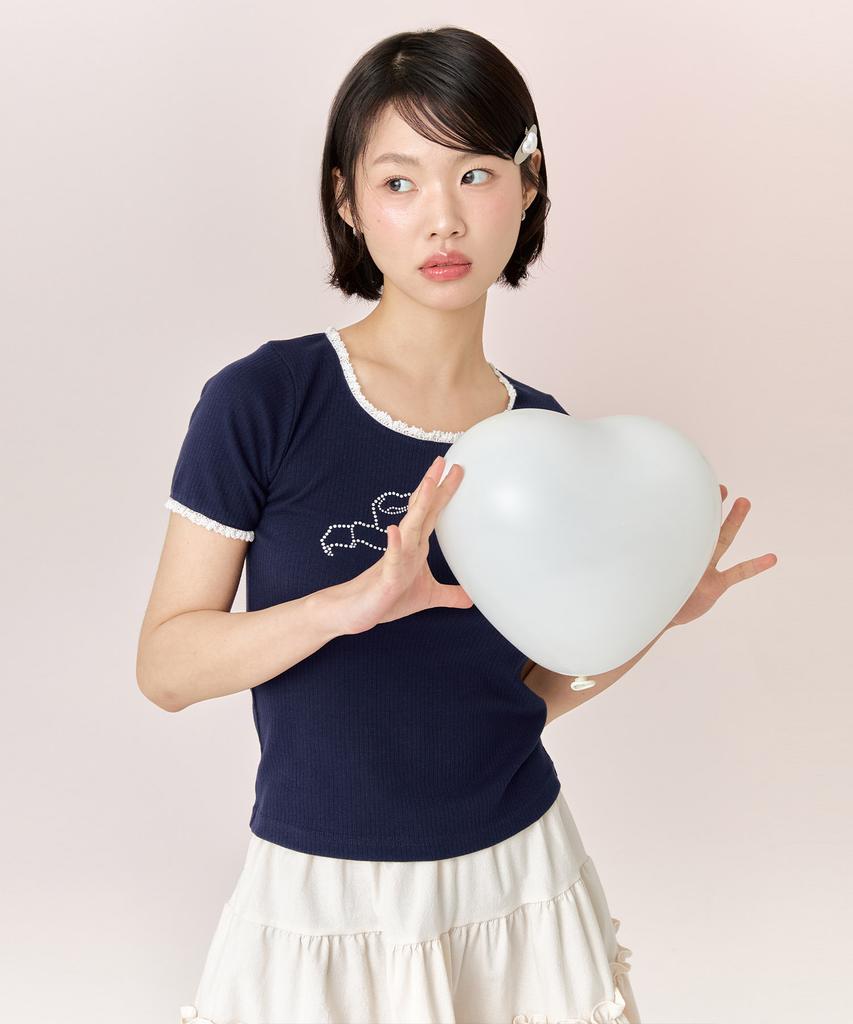 ADOREBELLE Ribbon Cubic T-Shirt - Navy