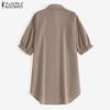 ZANZEA Women Loose Solid Short Sleeve Collared Button Down Shirt Mini Dress