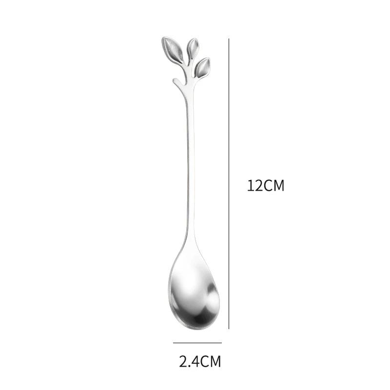 Creative Stainless Steel Leaves Spoon Fruit Fork Coffee Spoon Dessert Ice Cream Scoop Kitchen Accessories Tableware Decoration