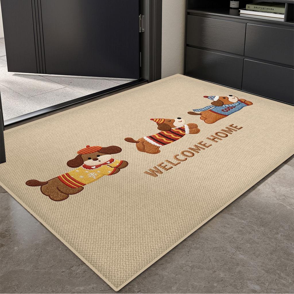 Cute Cartoon Dog Skateboard Welcome Home Door Mat Carpet Rug for Entryway Indoor Home Decoration Floor Mat with Animal Pattern