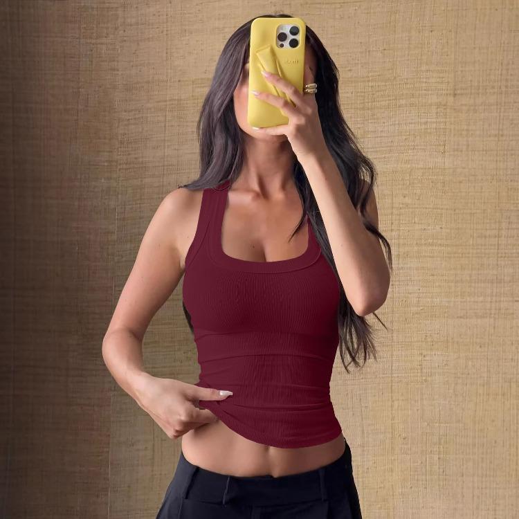 Women's Ribbed Tank Top Slim Fit Square Neck Sleeveless Crop Top Casual Basic Vest