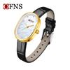 Fashion Ofns Women's Fashion Luxury Pearl Mother Of Dial Diamond Dot Oval Quartz Waterproof Light Dress Watch For Girlfriend Gif