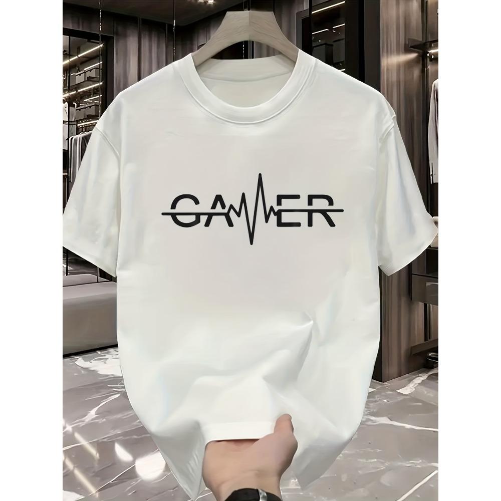 European sizes Men's Casual Graphic T-Shirt - "GAMER" Print, with Lettering, Short Sleeve, Round Neck, Lightweight & Breathable for Summer