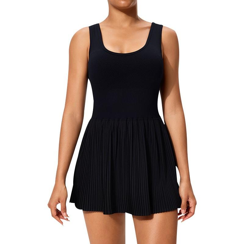 Womens Seamless Tennis Skirt Set With Built-in Shorts Yoga Running Golf Sport Fitness Workout