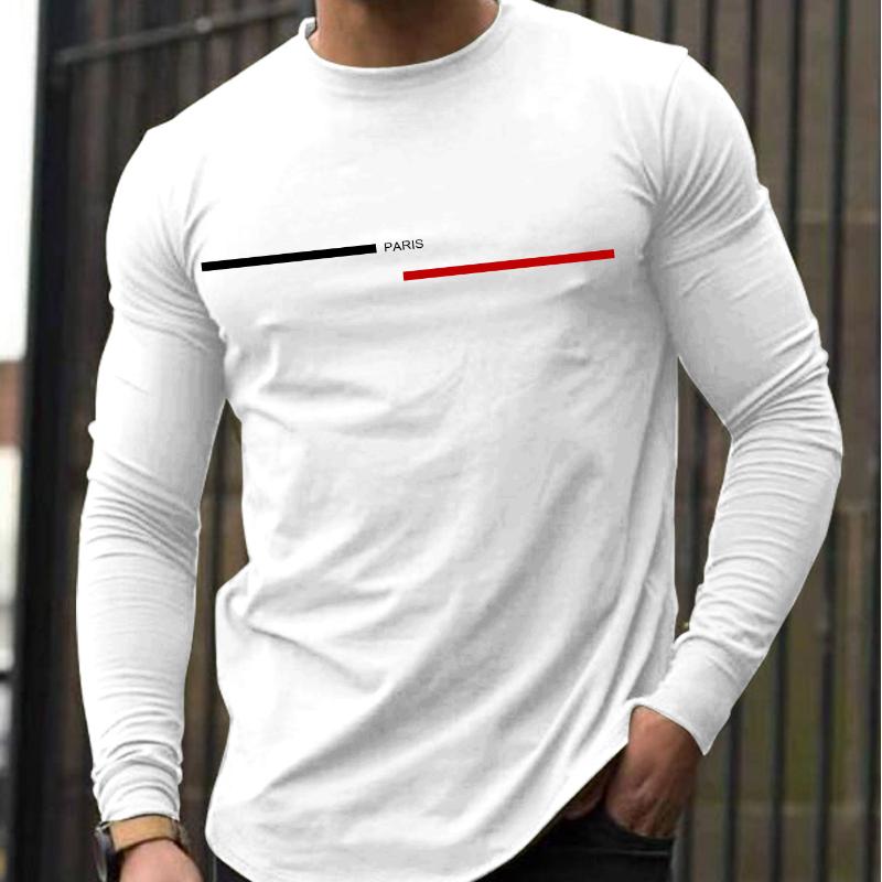 Trendig Ny Långärmad T-shirt Herr Långärmad Herr Tryckt Rundhalsad T-shirt Trend Mångsidig Casual Toppar Herr T-shirt