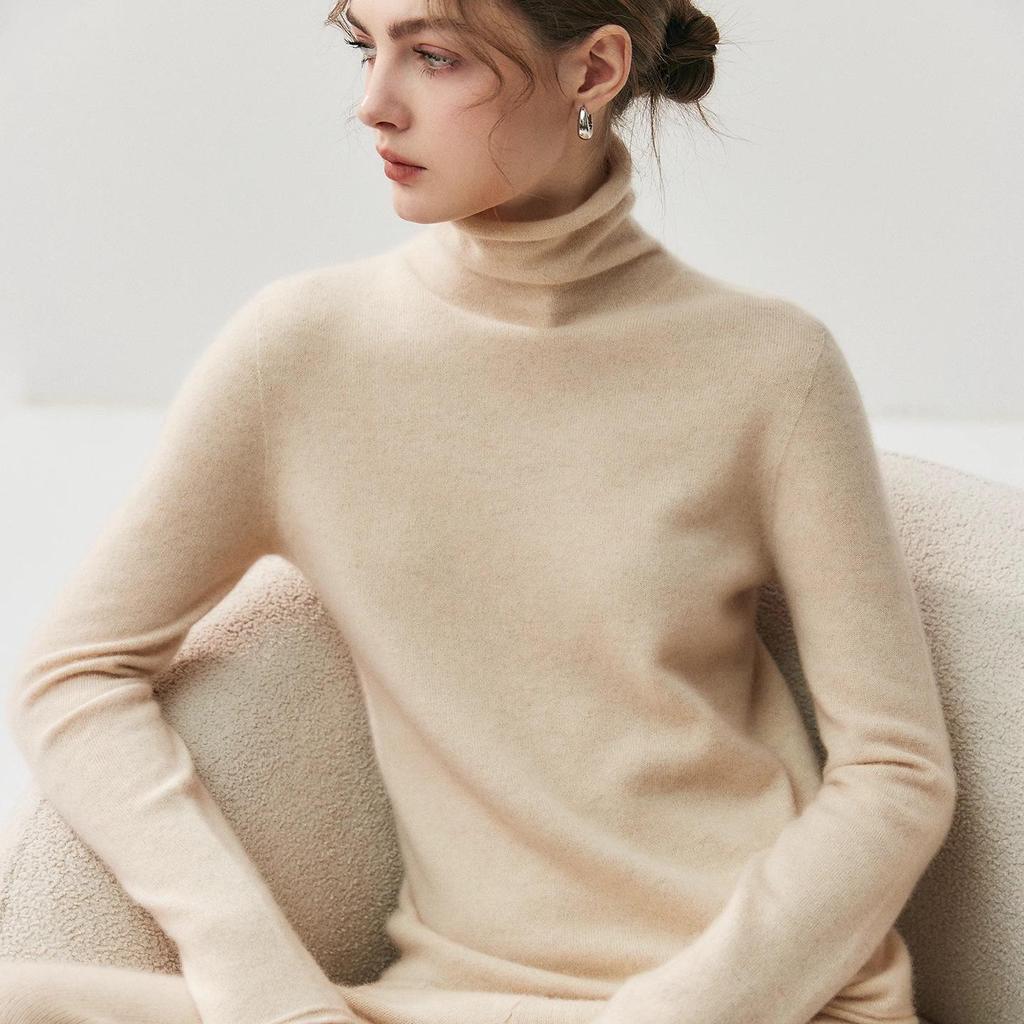 HE Basic Aesthetics Women's Cashmere Turtleneck Loose Fit Seamless Wool Sweater
