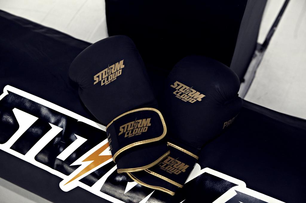 StormCloud Boxing Pro Echte Leder Boxhandschuhe Schwarz/Gold 12oz
