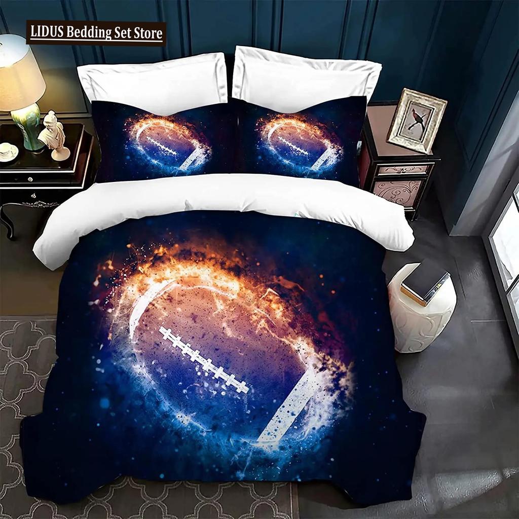 3 Pcs Duvet Cover Set, Ball Bedding Sets, Very Cool Basketball And Football Pattern Duvet Cover,Comforter Cover With Zipper Ties