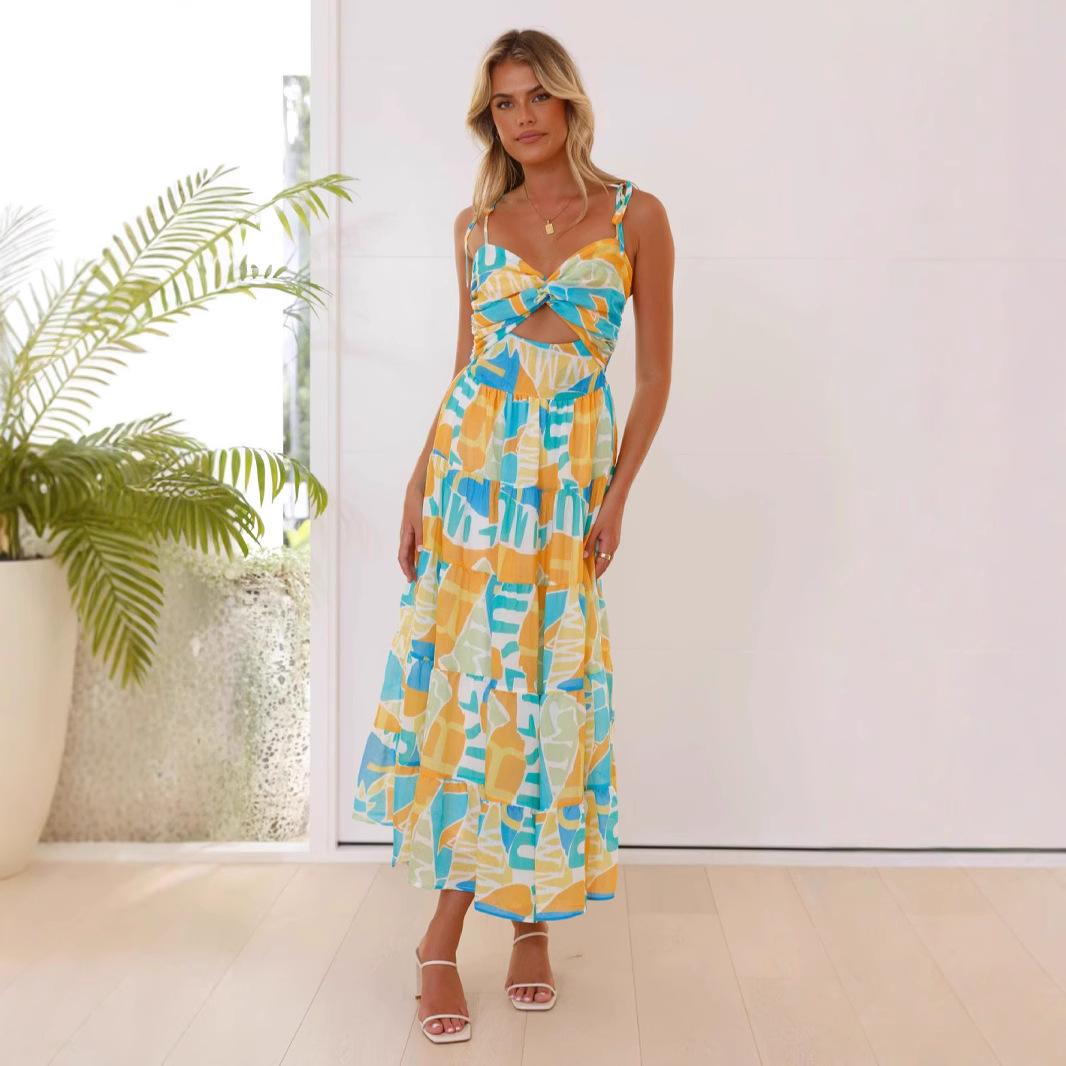 2025 Summer New Women Fashion Halter Sleeveless Long Vacation Dresses S жёлтый
