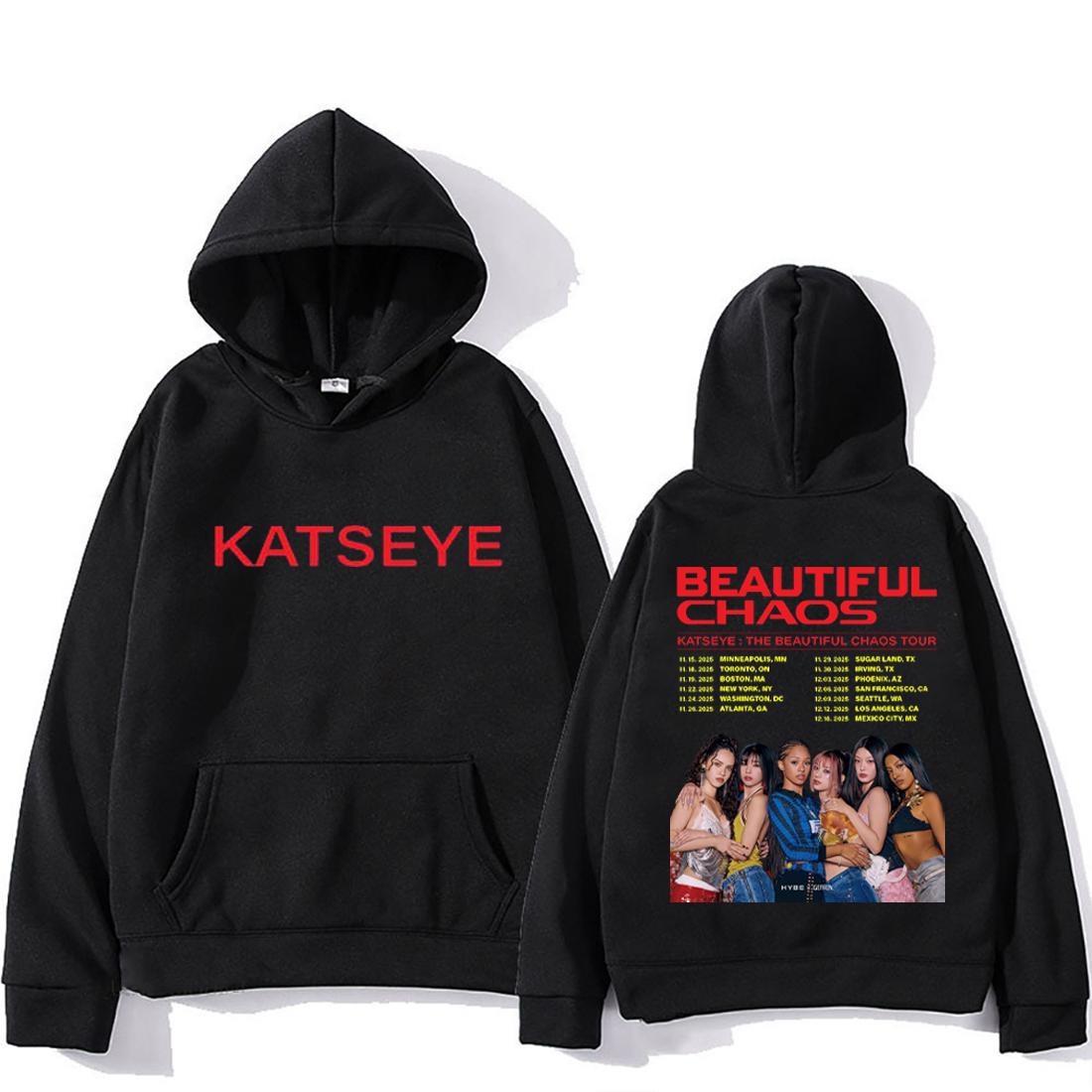 

KATSEYE : THE BEAUTIFUL CHAOS TOUR Fashion pop Hoodie Men Women s vintage clothes Fleece Long sleeve pullovers oversized hoodies S