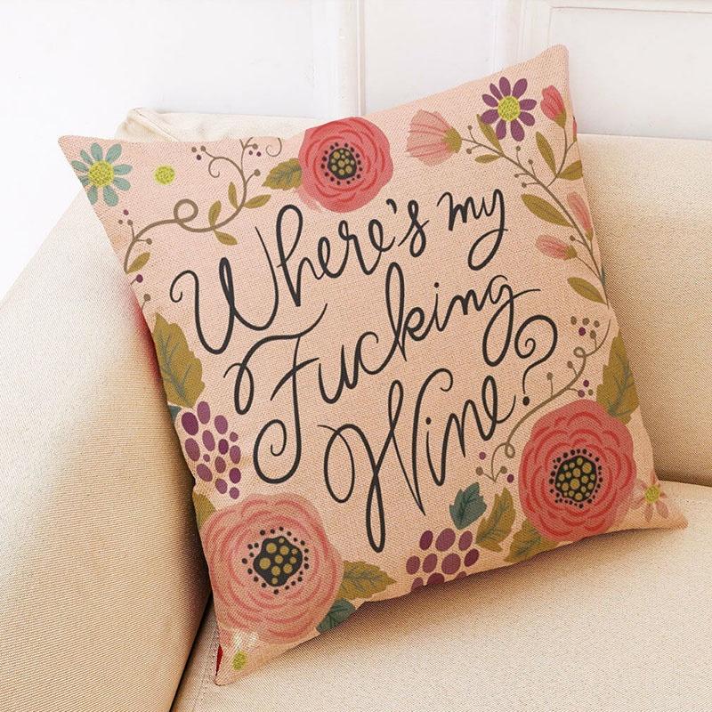 Elegant Letter Print Cotton Linen Pillow Cover For Home Car And Office Decor