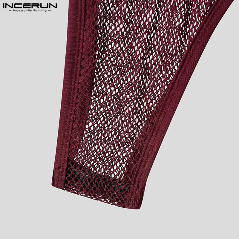 Men Sleeveless Letter Print See Through Transparent Jumpsuits Bodysuits Home Wear