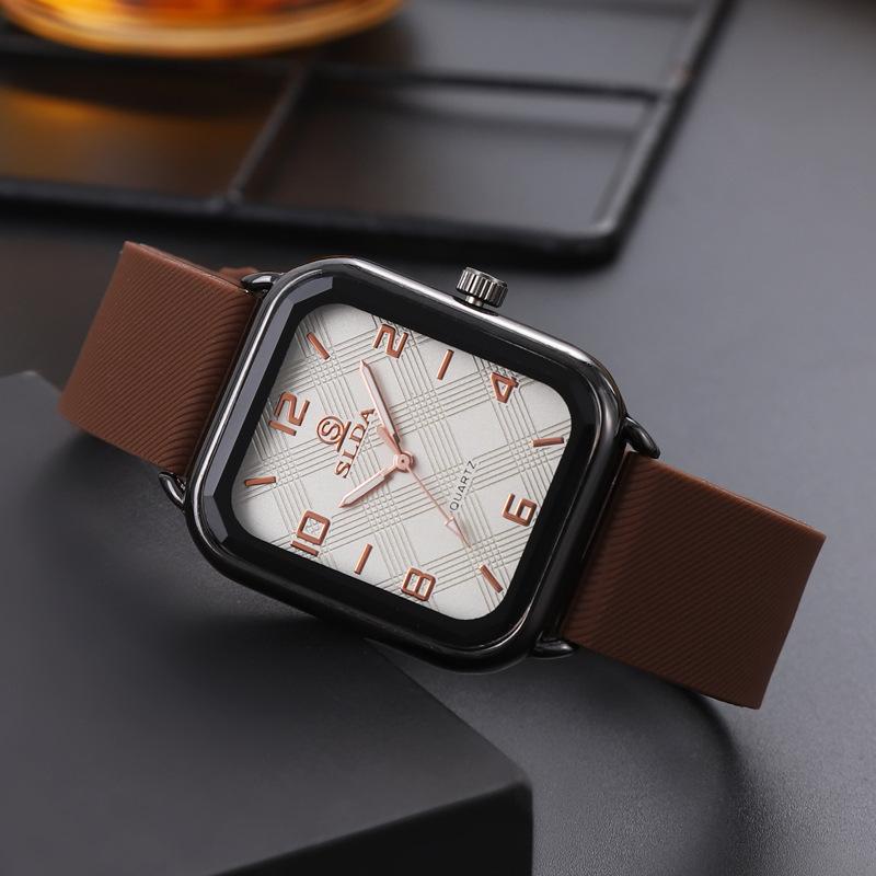 Rectangle Personality Digital Men'S Watch Student Fashion Casual Silicone Strap Quartz Watch Men