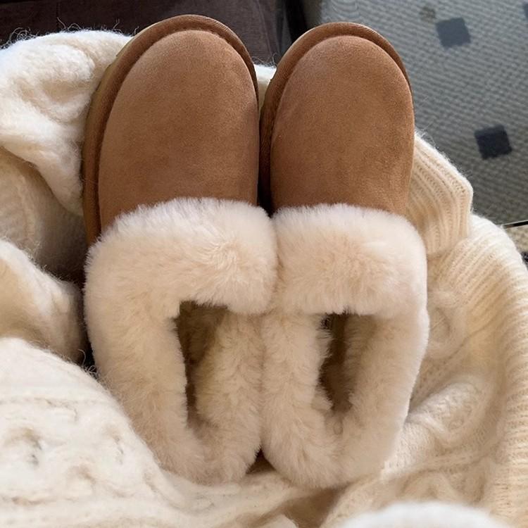 Soft Leather Version~ Thick-soled Low-top Snow Boots Women's Fur Integrated 2024 New One-pedal Fluffy Winter Cotton Shoes