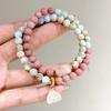 Pink Crystal Lotus Bracelet with Shoushan Stone & Gourd Pendant, Red Vein Accents, Chinese Style Jewelry for Women