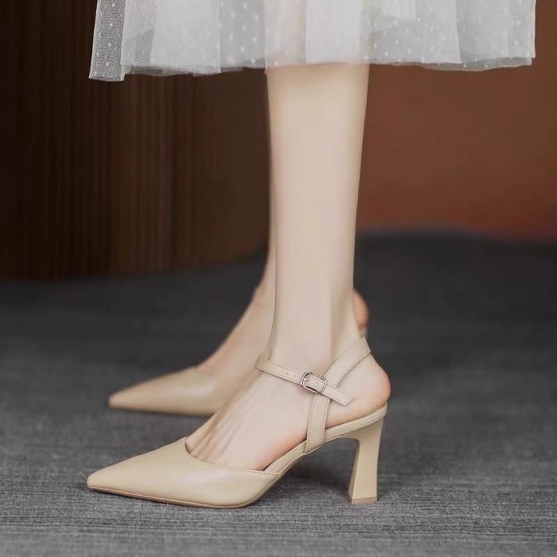 

Simple pointed head small thick heel high heels women s new fashion with skirt lady style niche sandals summer 34 абрикосовий