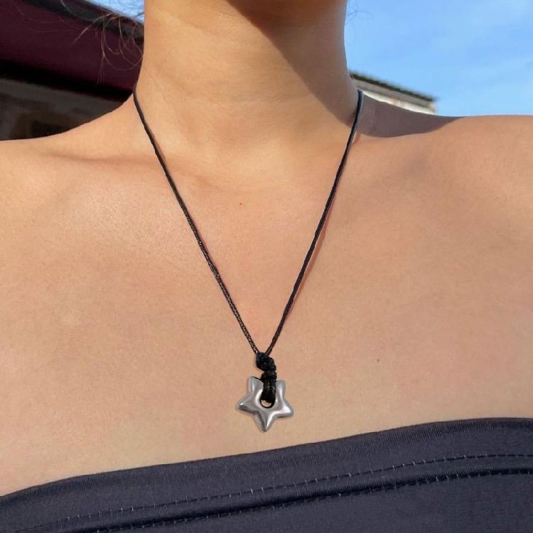 Vintage Fashion Star Pendant Necklace for Women Men Adjustable Length Wax Rope Collarbone Chain Handmade Jewelry