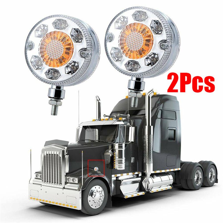 2pcs Round LED Pedestal Fender Light Truck Trailer Double Face Turn Signal Brake
