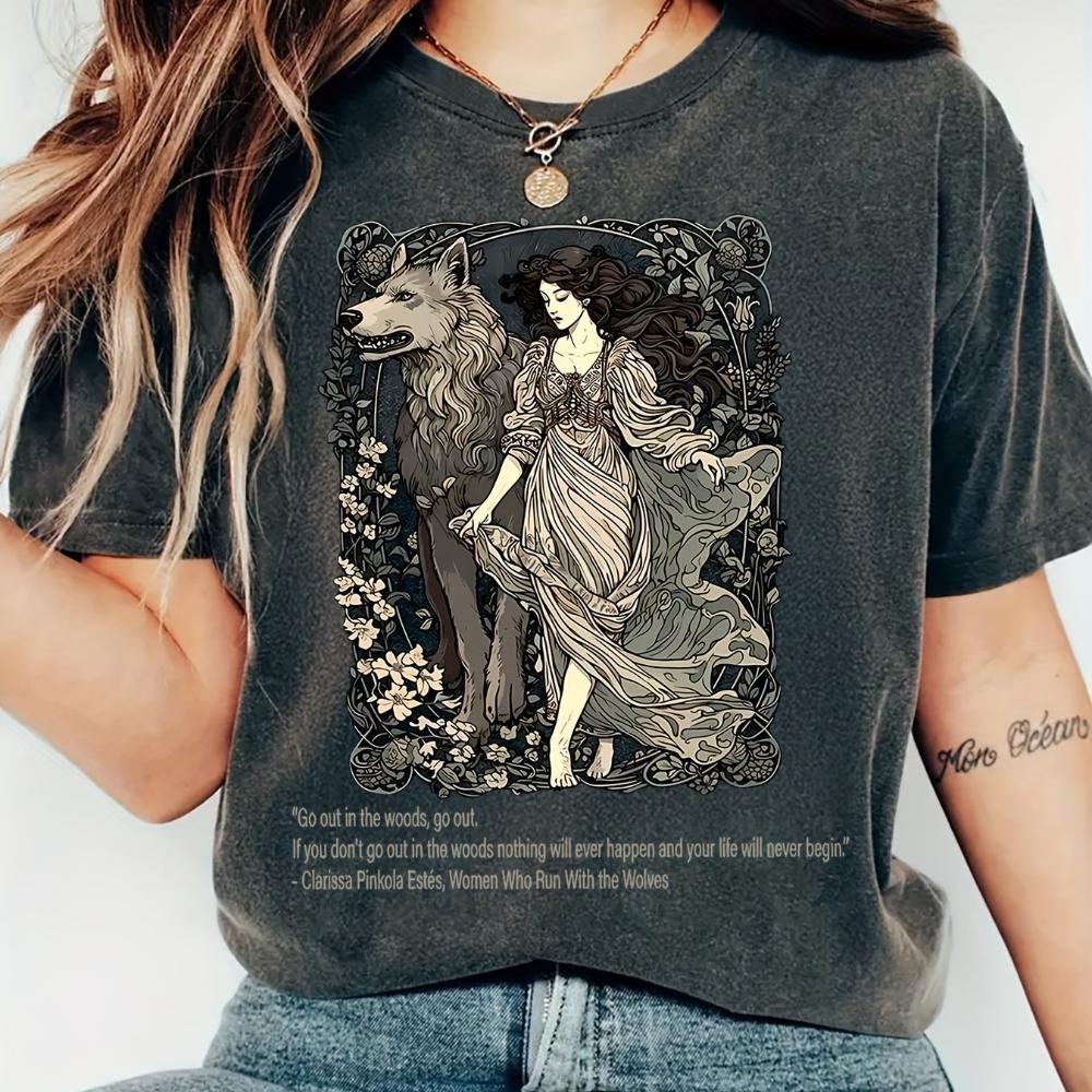 Wild Fairy Fantasy Wolf Fantasy Gothic Shirt Witch Forest Shirt New Art Gothic Frame Shirt Baroque Frame Tshirt Short Sleeve S