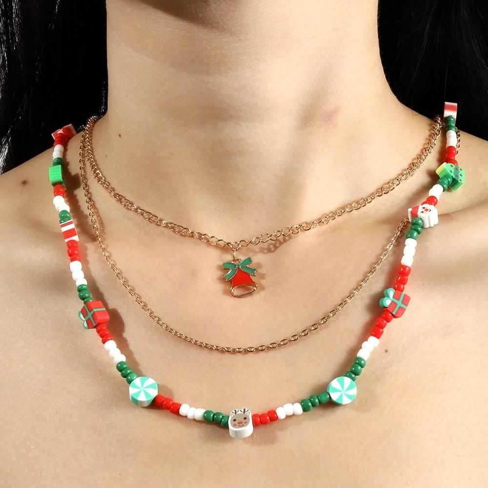 Christmas Ornaments Dripping Oil Christmas Multi-Layer Necklace Bead Chain Mixed And Matched Personalized Items