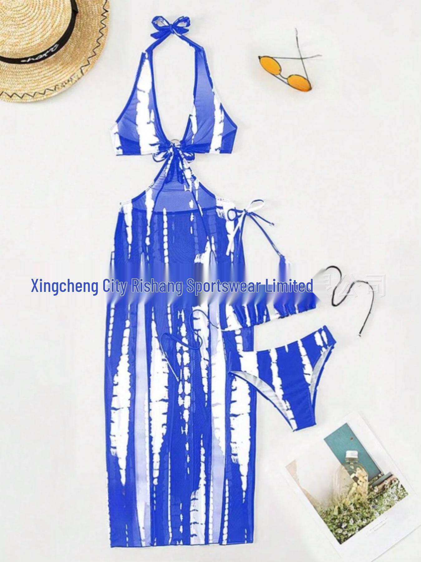 

Европейский и американский сексуальный раздельный купальник бикини: Комплект из трех вещей с длинным пляжным платьем Extra Large