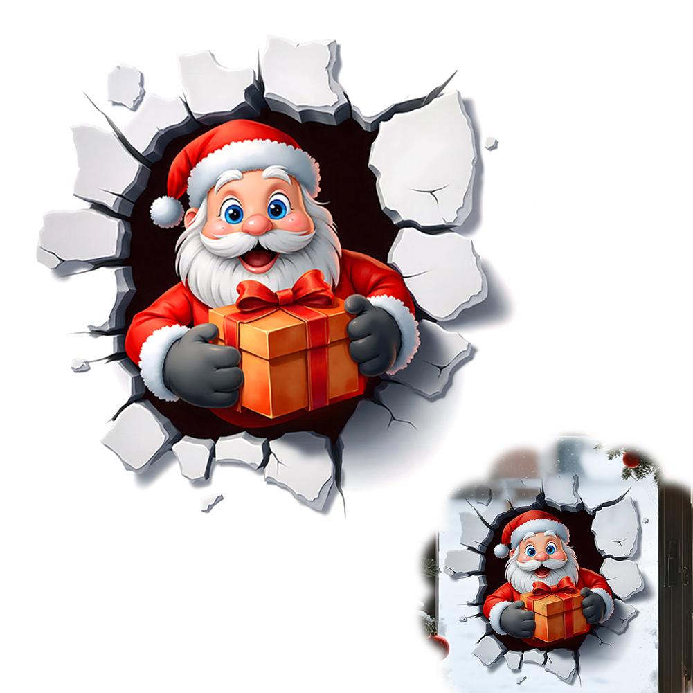 3D Cristmas Wall Stickers,Snowman/Reindeer/Santa Break Through Wall Stickers Decal for Toilet, Window Home Holiday Party Decor