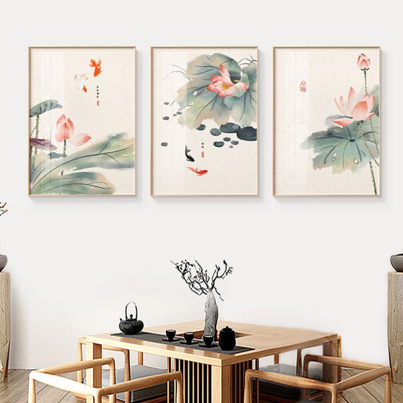 Traditional Chinese Lotus Wall Art Canvas Painting Plant Posters and Prints Wall Picture For Living Room Bedroom Home Decoration