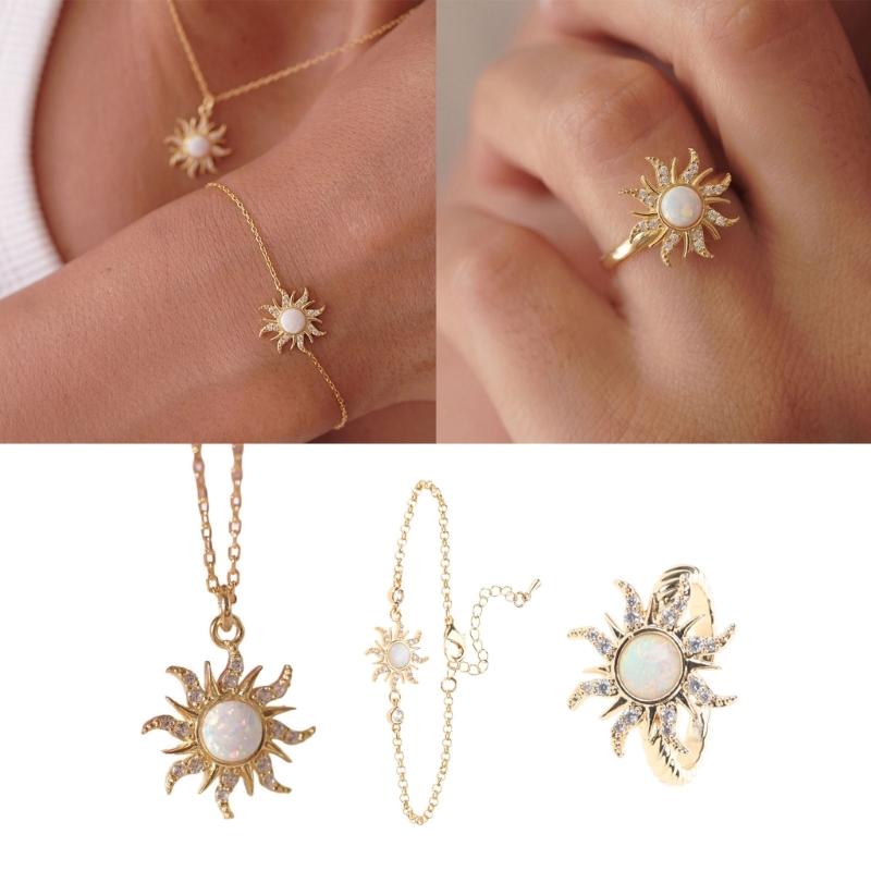 Fashionable Jewelry Set Accessory Delicate Star Pendant Necklace/Rings/Bracelet with Dalmatian Stone for Parties