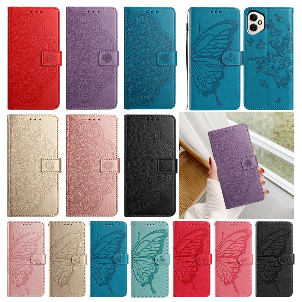 Butterfly Flower Leather Phone Wallet Case Book For Huawei P50 P40 P30 P20 P10 Plus P9/P8 Lite Flip Cover With Card Holder Strap