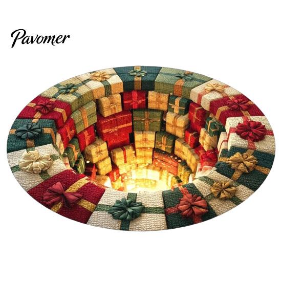 Cozy Christmas Room Decor 3D Illusion Rug, Round Xmas Tree Area 24" 47" Modern Rug Santa Claus Snowman Floor Mat for Living Bedroom Holiday