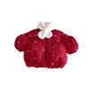 2025 New Girls' Korean-Style Winter Coat with Bow and Scarf - Cute Cotton Padded Outfit for Babies