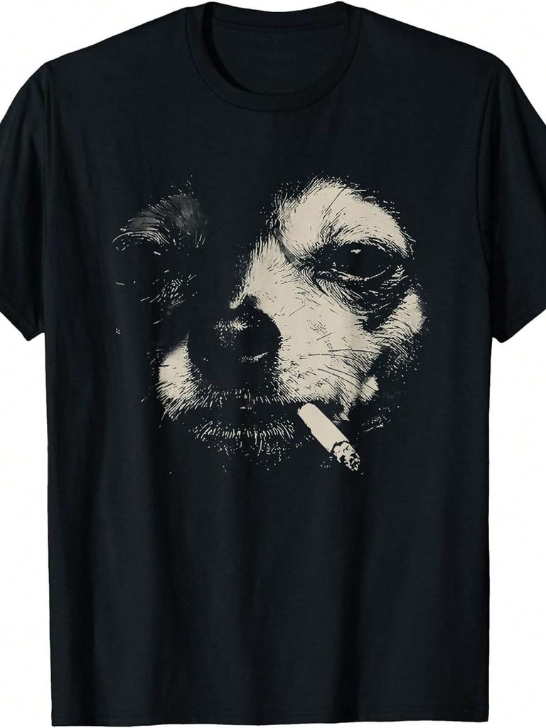T-shirt Unisex Chihuahua Fumatore - Maglietta Vintage Girocollo Manica Corta Vestibilità Larga con Grafica di Chihuahua Fumatore, Top Casual Novità Adatto a Tutti