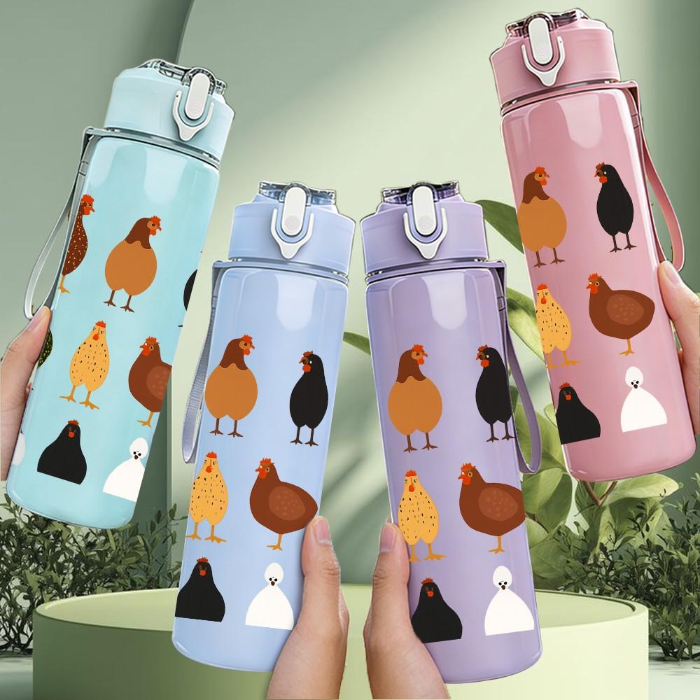 1PC Group Chicken Bird Pattern 750ml Color Plastic Sports Water Bottle Leakproof Flip Straw Lid Suitable for Sports Office Home Use