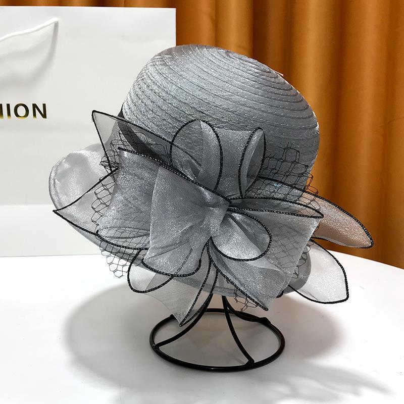 Eleganter Outdoor-Sonnenhut mit Blume und Schleife, Strandhut, UV-beständig, Französischer Zylinder