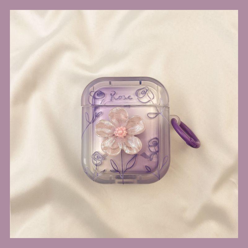 

Case Airpod3 for Apple Pro Earphone Case Second Generation Wireless Bluetooth 1 Third Generation Aipods2 Generation Airpodpro Fifth Generation 5 4 AirPods 4 [Purple blooming line Flower] send Hook