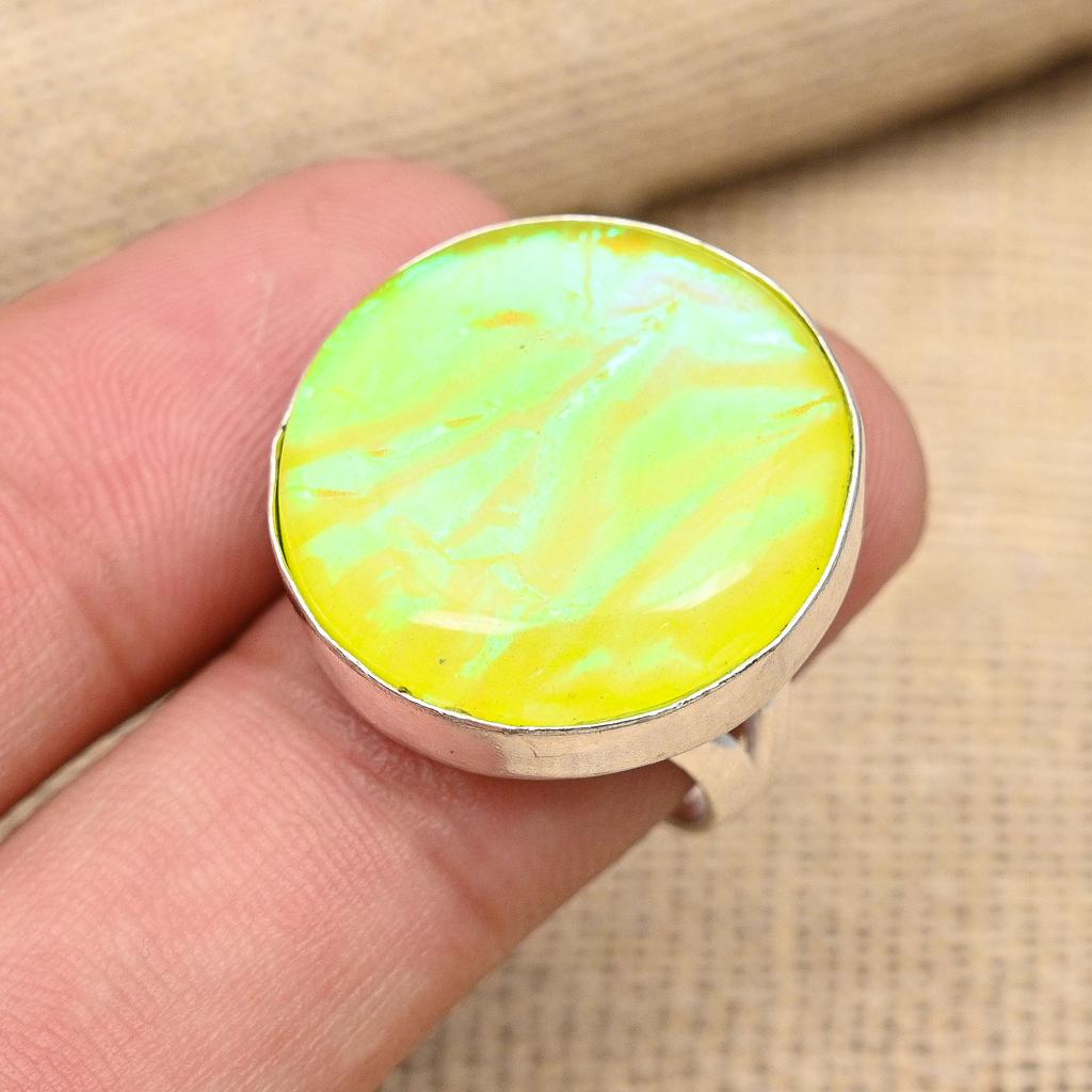 Anillo de plata de ley 925 con piedra preciosa de ópalo triplete australiano amarillo hecho a mano