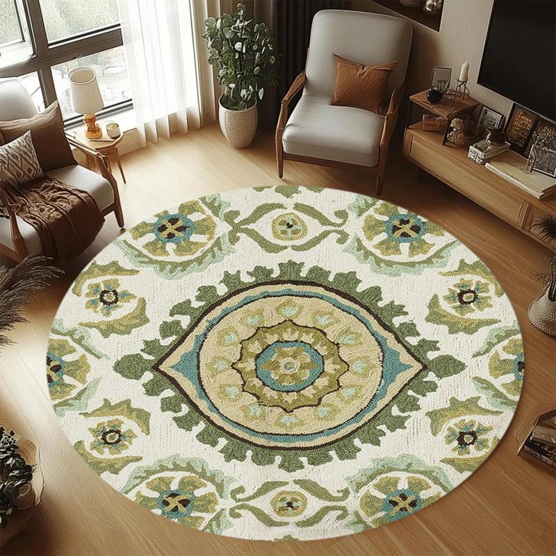 Runder Bohemian-Blumenmuster-Bodenläufer, rutschfest, weich, waschbarer Teppich für Wohnzimmer, Schlafzimmer und Heimdekoration
