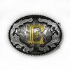 Western Cowboy Ethnic-Style Oval Belt Buckle - English Letters & Tang Grass Pattern Alloy