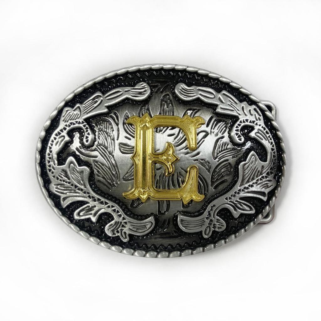 Western Cowboy Ethnic-Style Oval Belt Buckle - English Letters & Tang Grass Pattern Alloy