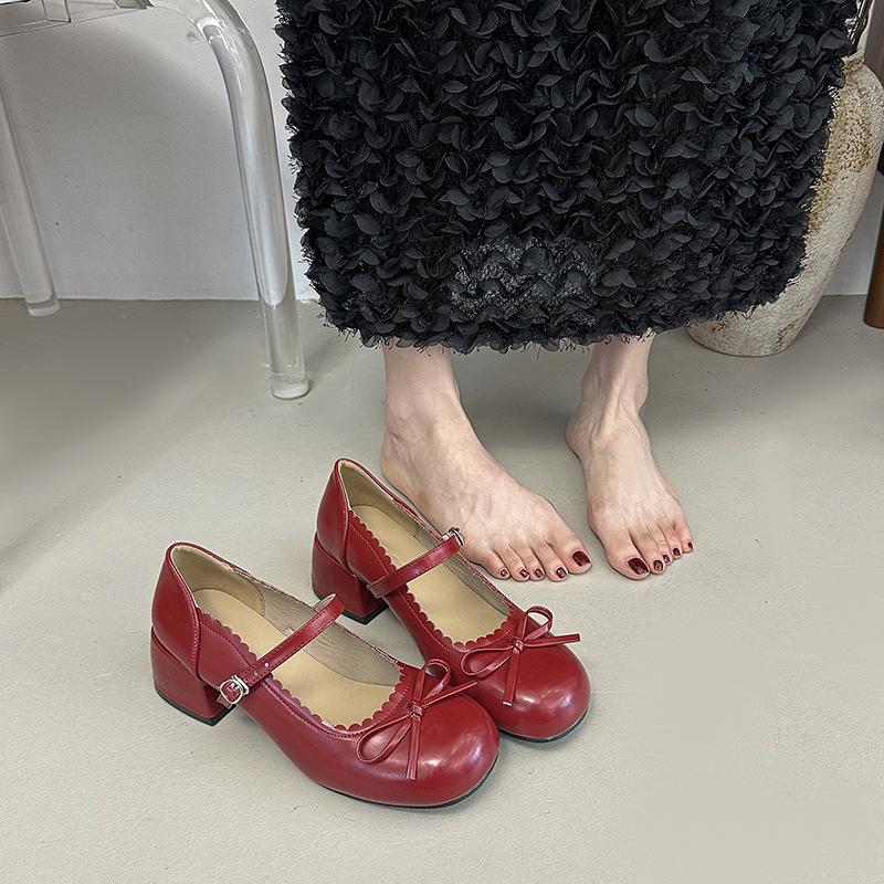 French Retro Versatile Thick Heel Light Mouth Single Shoes Women's 2025 New Autumn Skirt Heightening Soft Sole Mary Jane Shoes